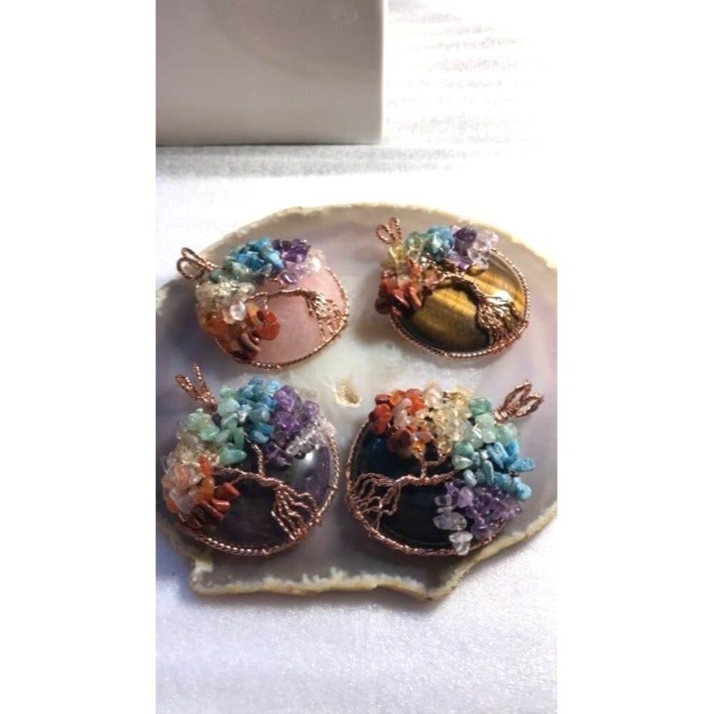 Tree of Life Wrapped Stone Pendant - Amethyst or Tiger Eye Available
